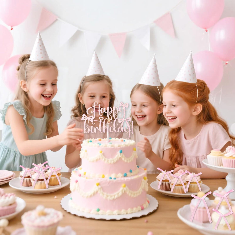 Wootkey pink bow cake topper decorates cupcakes and fruit platters with flair