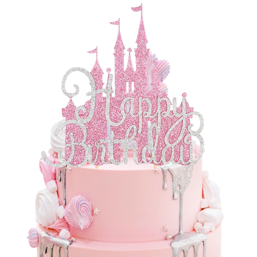Wootkey pink princess cake topper assembly highlights castle detail for a show stopping party cake