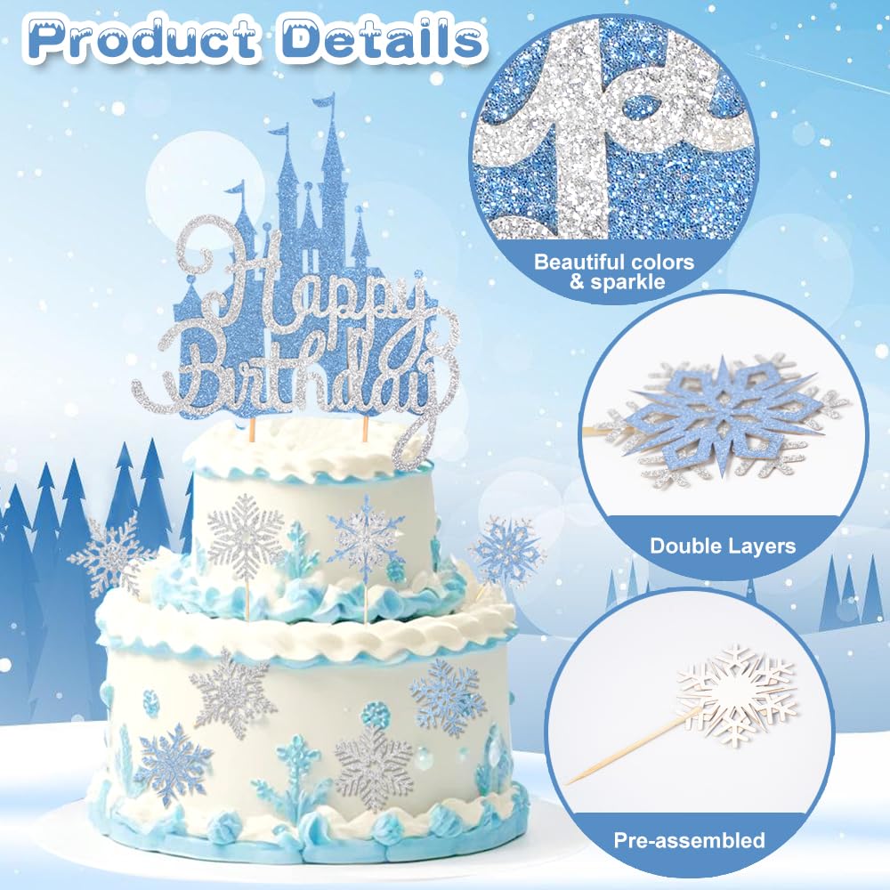 Wootkey Snowflake Cupcake Toppers in silver blue add elegant seasonal detail