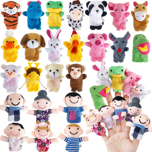 Woozettn finger puppets set package features 24 plush characters for storytelling and playtime.