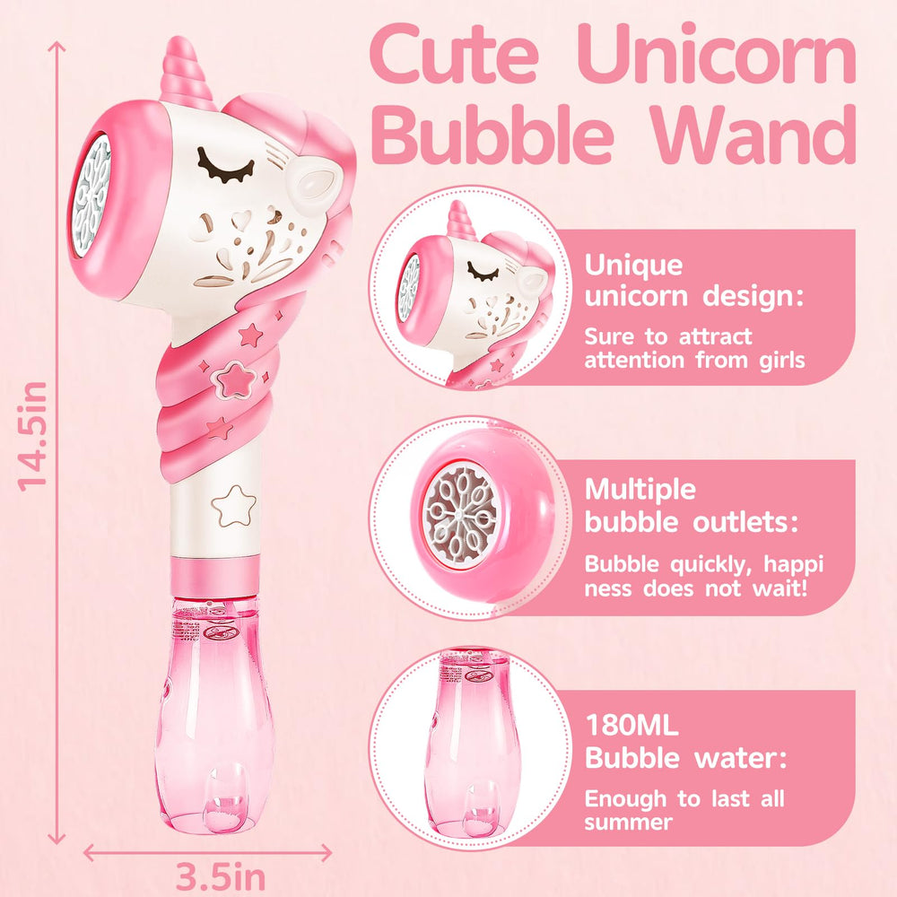 Woplagyreat unicorn bubble wand with continuous bubbles for playtime.