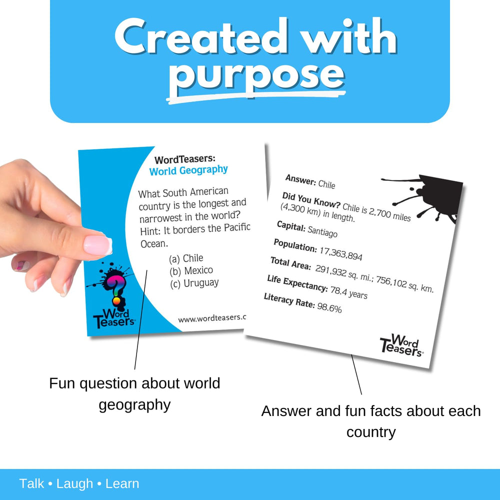 Word Teasers World Geography card 4 featuring a world map and continents to boost global awareness