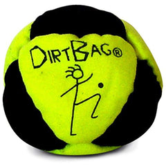 World Footbag Dirtbag neon yellow-black, front view, portable practice to boost coordination and focus.