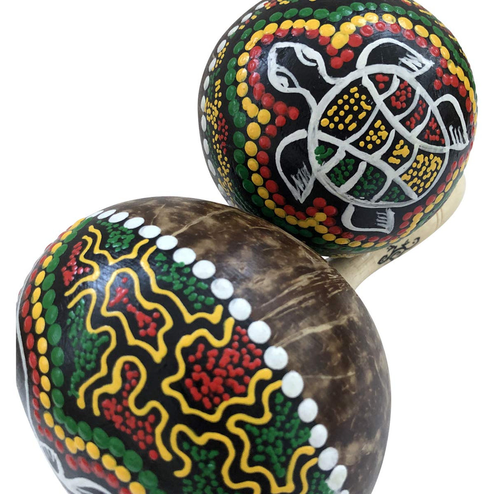 World Percussion USA coconut maracas filled with pebbles and beads for mellow shaker tone.