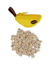 World's Smallest Bananagrams banana pouch keeps tiles neatly contained.