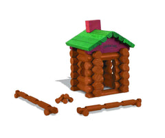 World's Smallest Lincoln Logs cabin-build pieces demonstrated for compact play setups.