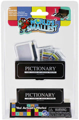 World's Smallest Pictionary Game top view highlights a compact, portable setup for travel fun