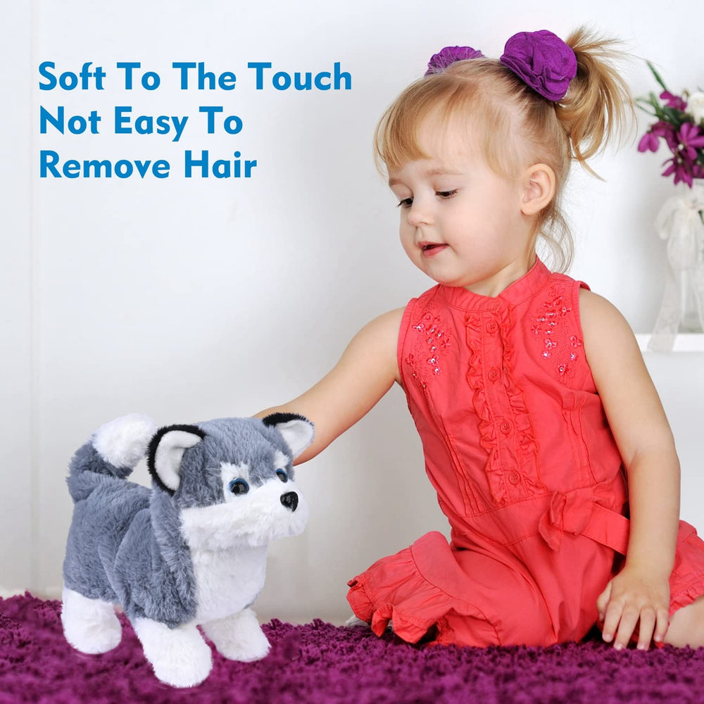 WorWoder Alaska plush dog head tap trigger enables quick play interactions.