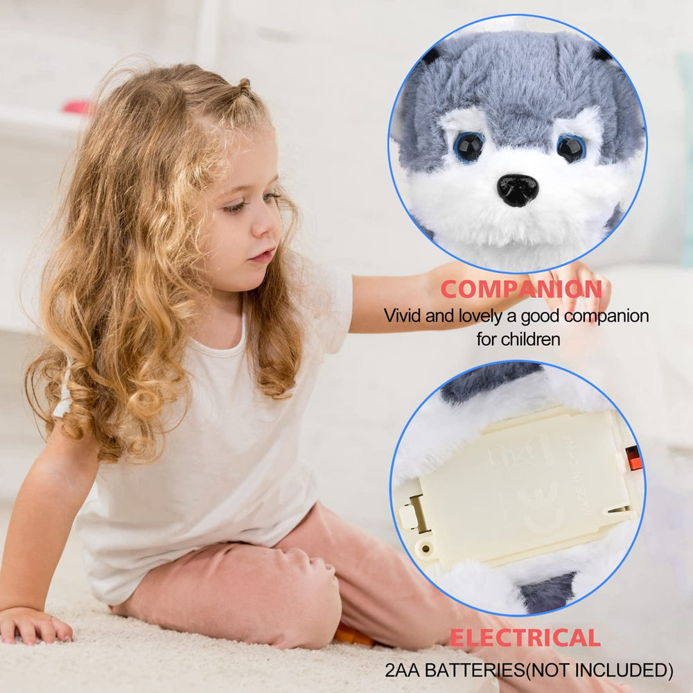 WorWoder Alaska plush dog stretching action promotes interactive fun.