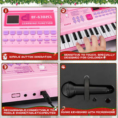 WOSTOO 61-key kids piano on desk demonstrates home practice convenience.