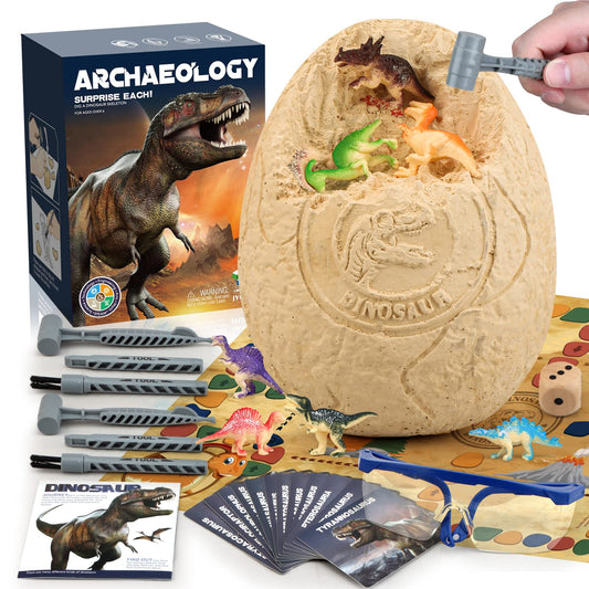 Box of the Woumserta Jumbo Dino Egg Dig Kit shows the full excavation set for hands-on learning.