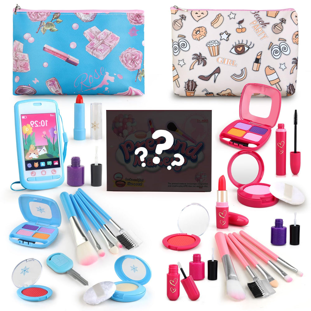 Woumserta pretend makeup kit blue open reveals kid-friendly accessories for imaginative play