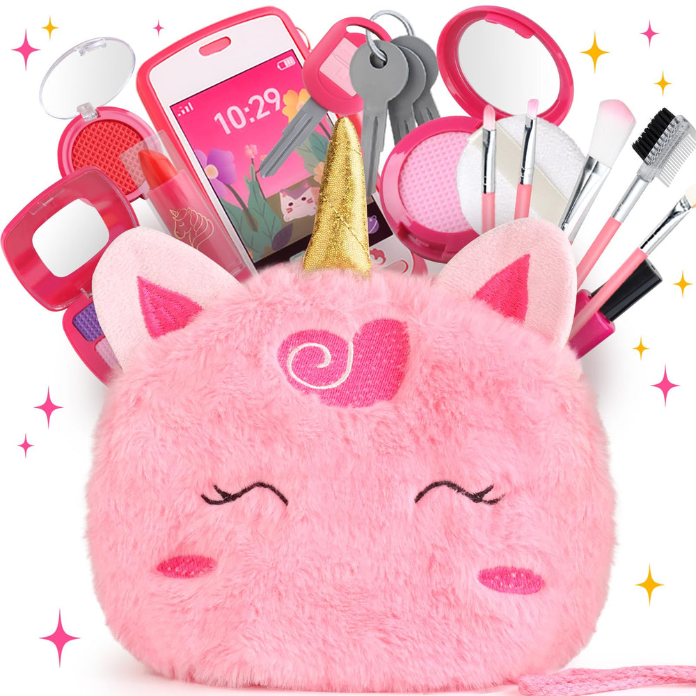 Woumserta unicorn makeup bag keeps pretend cosmetics organized for kids