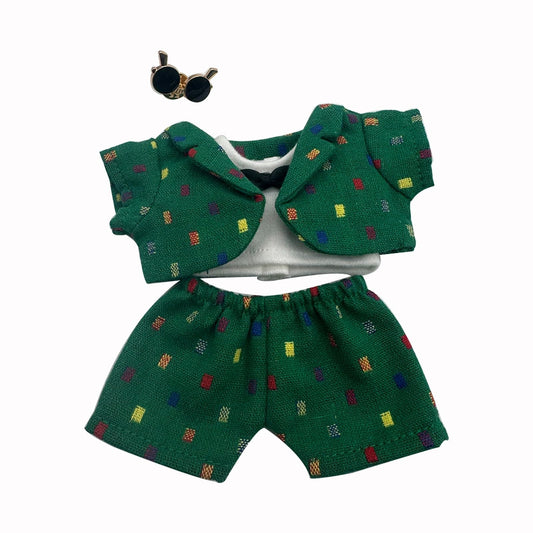 Wovglap Labubus doll outfit close-up in dark green fabric, durable for daily play.