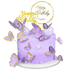 WOW DING purple gold butterfly cake toppers decorate birthday desserts