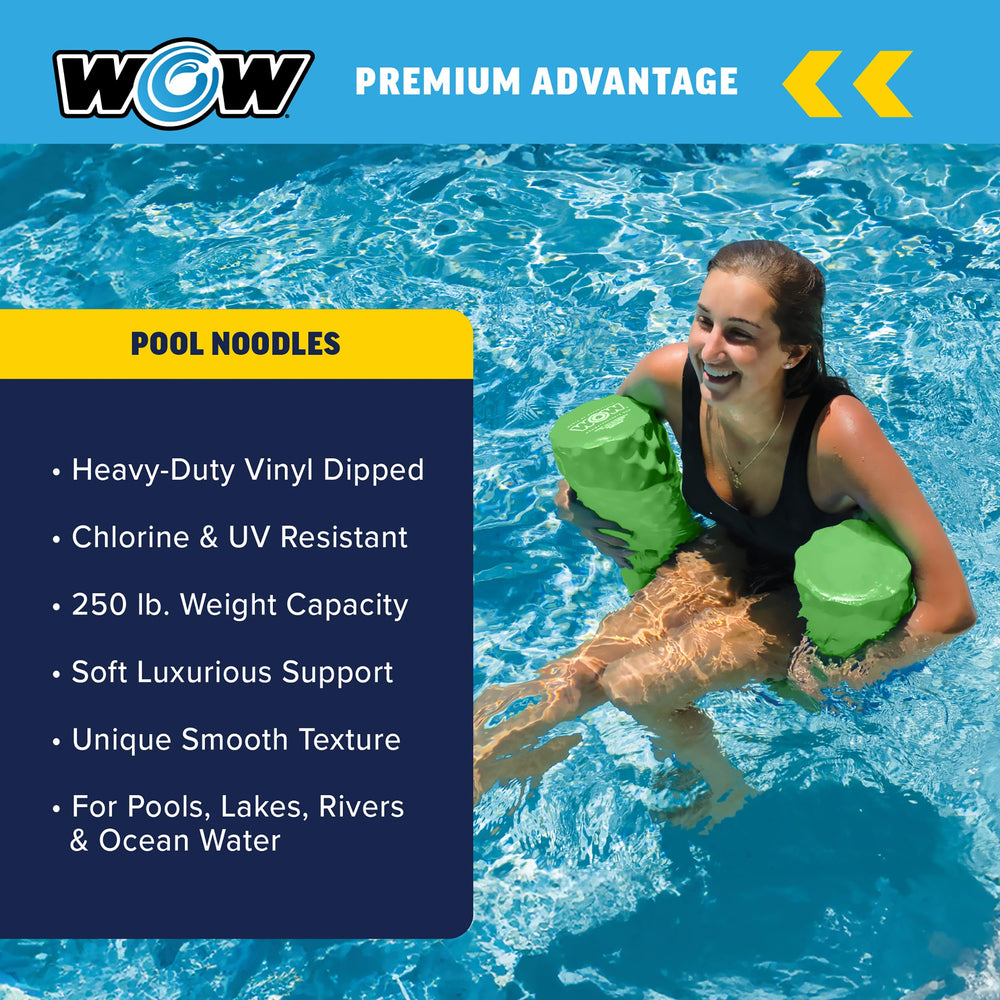 WOW Sports lime green pool noodle used during family games and activities