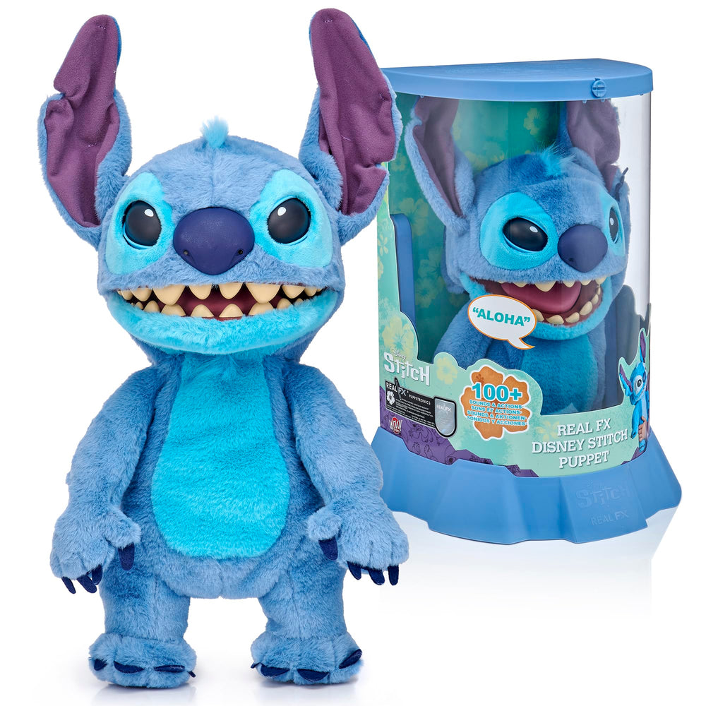 WOW! STUFF Disney Stitch Puppetronic in alien capsule display case for collectors.