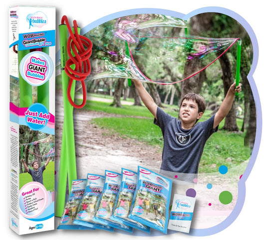 WOWMAZING giant bubble wand enabling ultra-large outdoor bubbles for family play.
