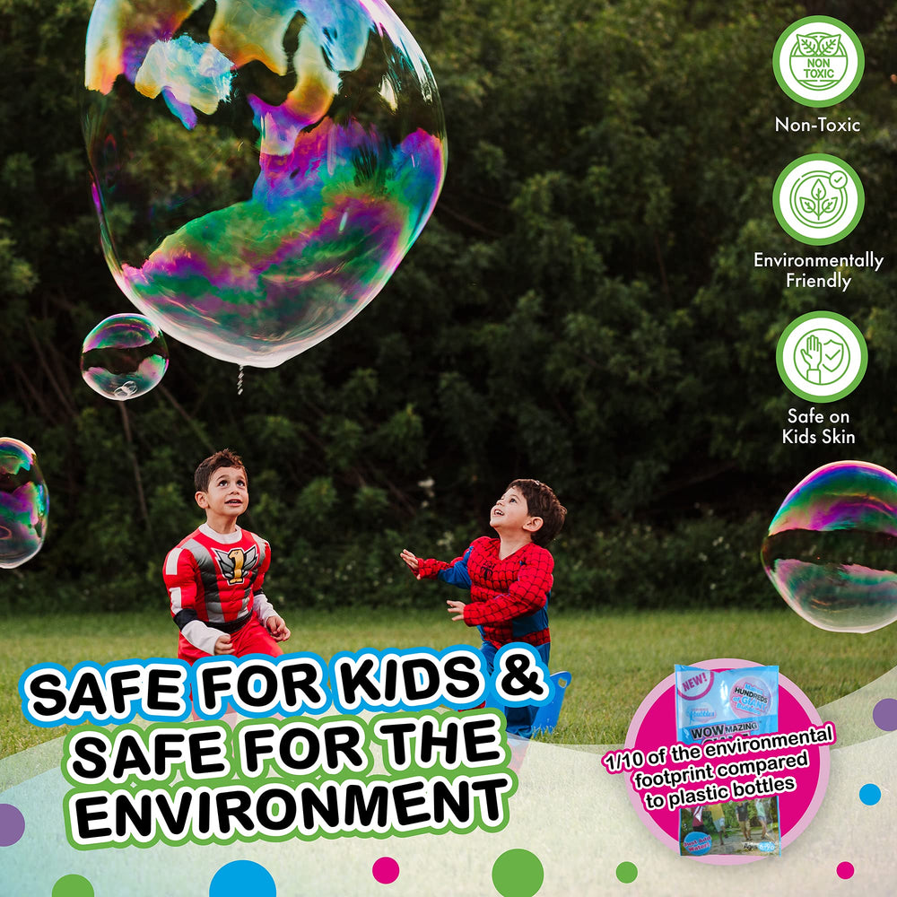 WOWMAZING kids playing outdoors with giant bubbles for memorable family moments.