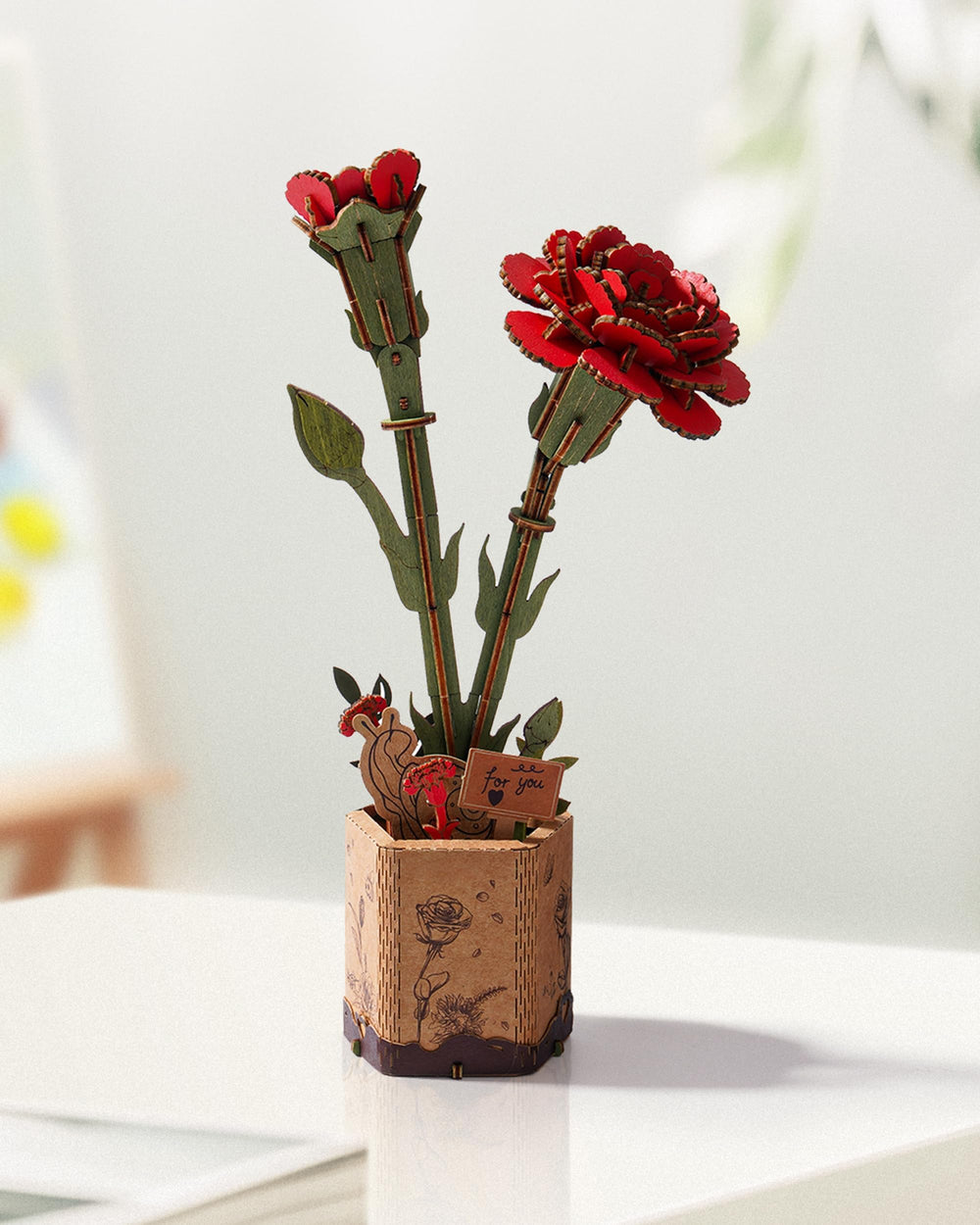 Wowood wooden flower kit in progress, satisfying DIY building experience
