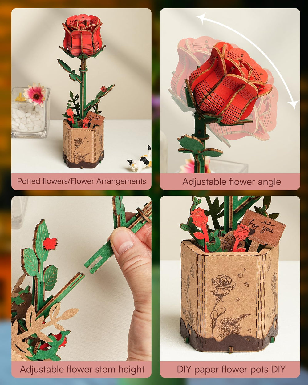 Wowood housewarming rose puzzle, charming decor piece after assembly