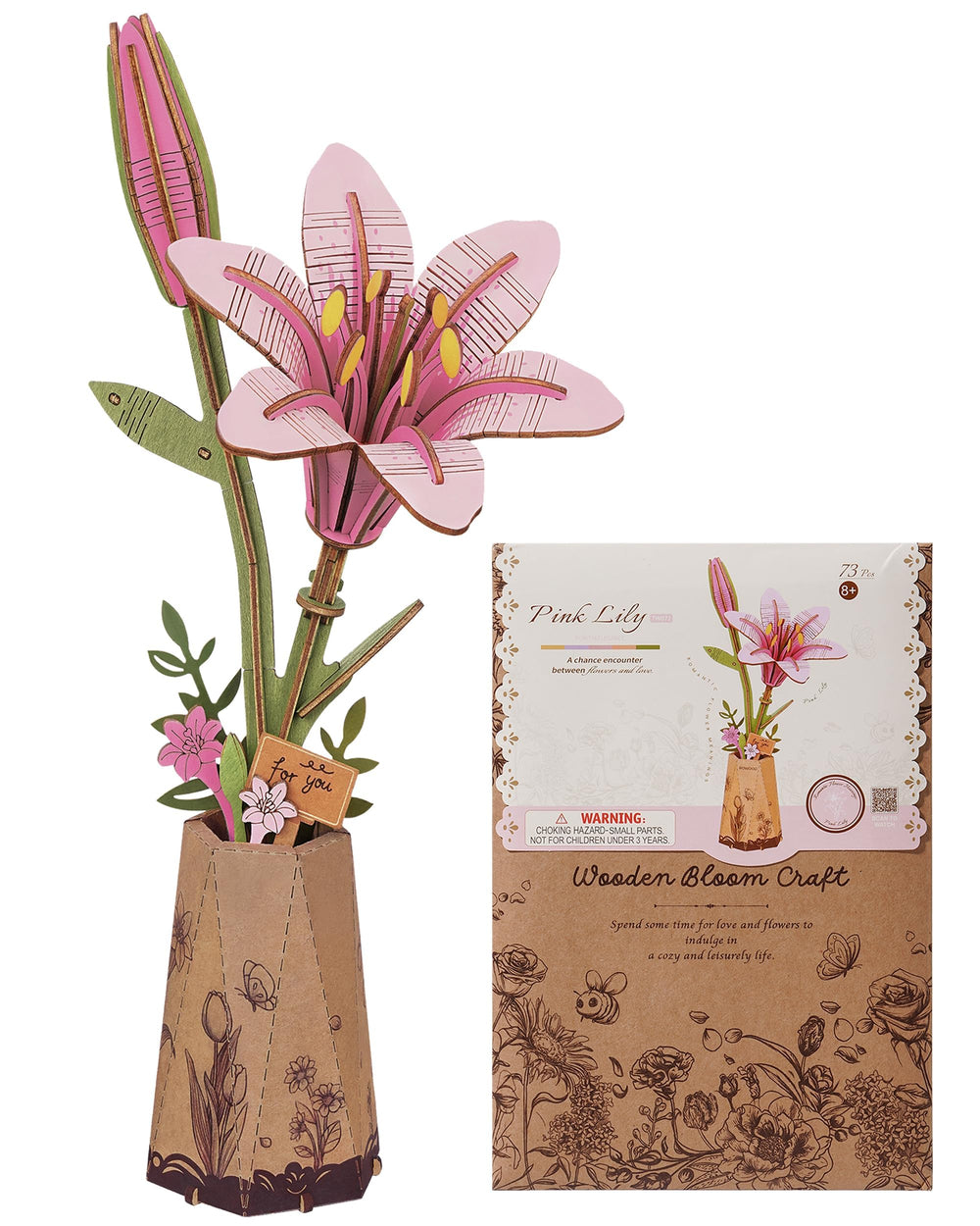Wowood Pink Lily wooden puzzle for a relaxing desk centerpiece and mindful crafting