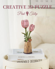 Wowood pink tulip wooden flower kit ready for assembly and mindful crafting