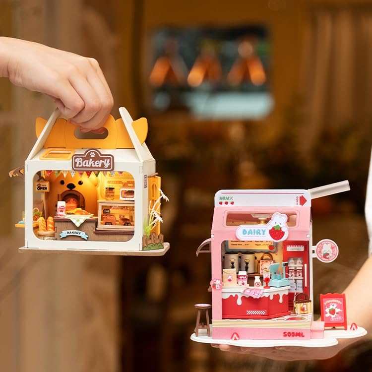 Assembled mini house from Wowood Milkbox ready for Miniverse display