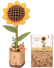 Wowood sunflower 3D puzzle assembly showcases intricate wooden petals for mindful crafting