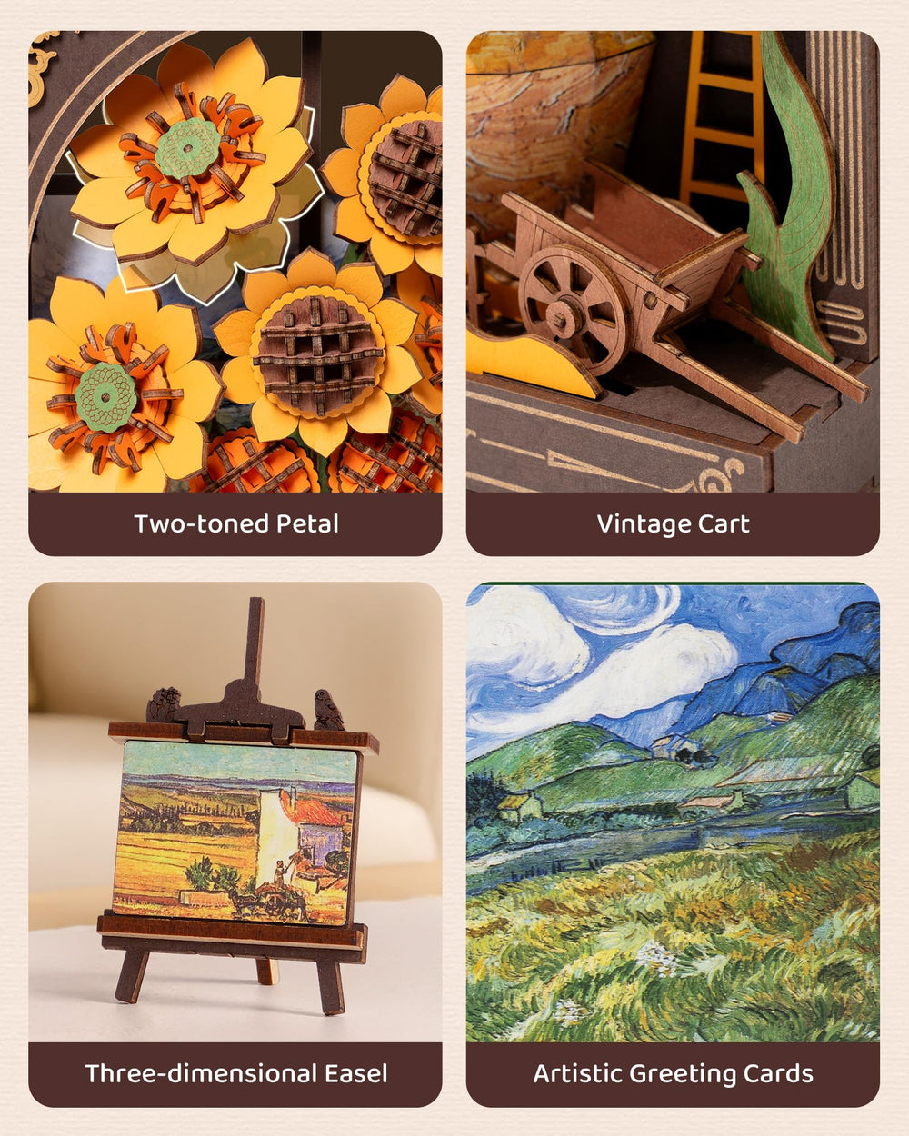 Wowood Van Gogh Sunflower puzzle basswood durability ensures lasting decorative piece