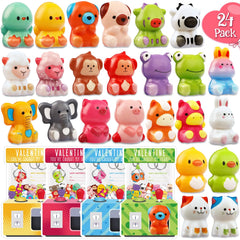 WOWSCAN Valentines 24-pack animal squishy toys for kids classroom fun and relaxation