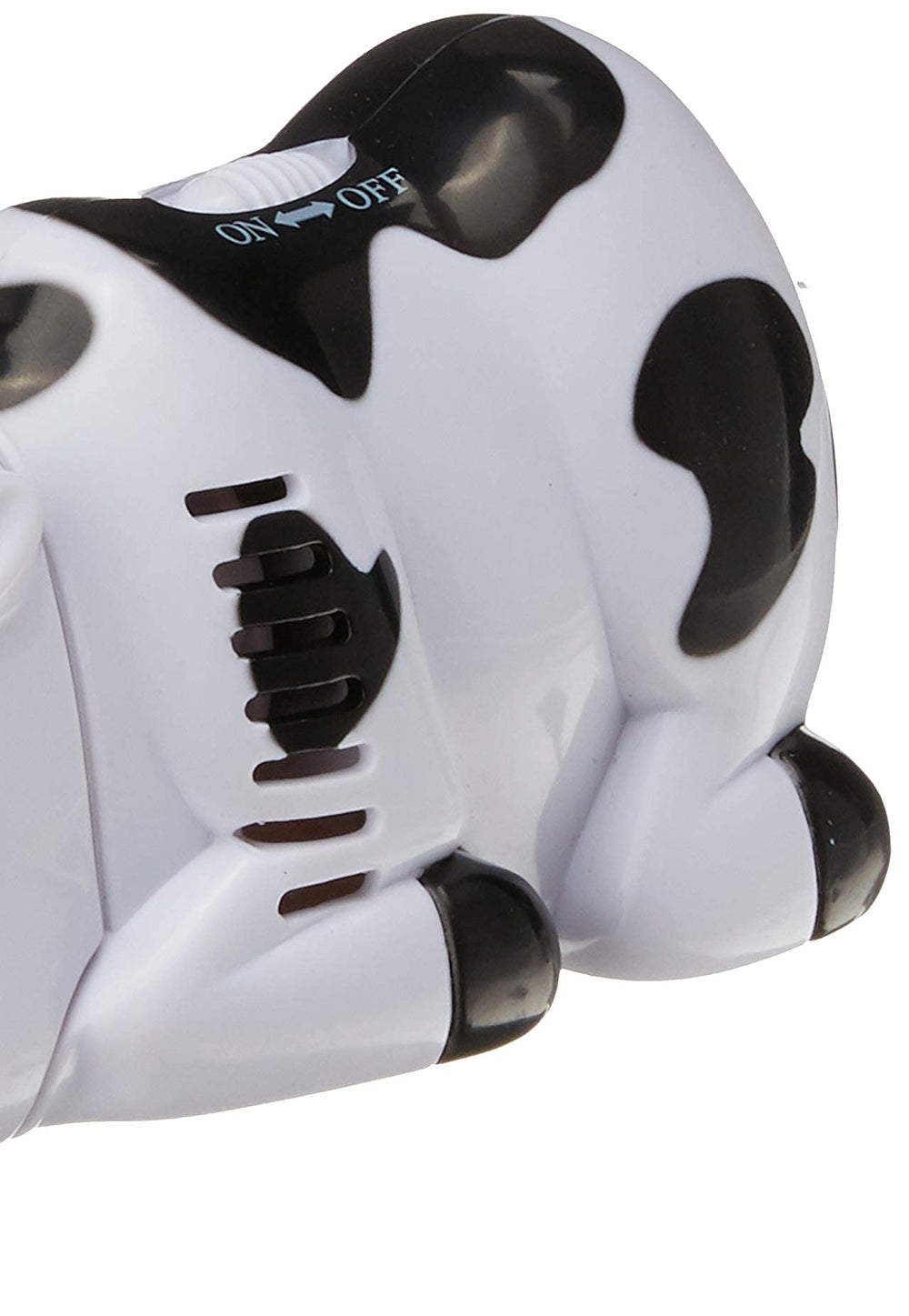 Wrapables Cow mini tabletop vacuum showing battery compartment for easy replacement.