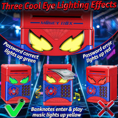Wrystte Spider Piggy Bank bills roll-in for easy saving.