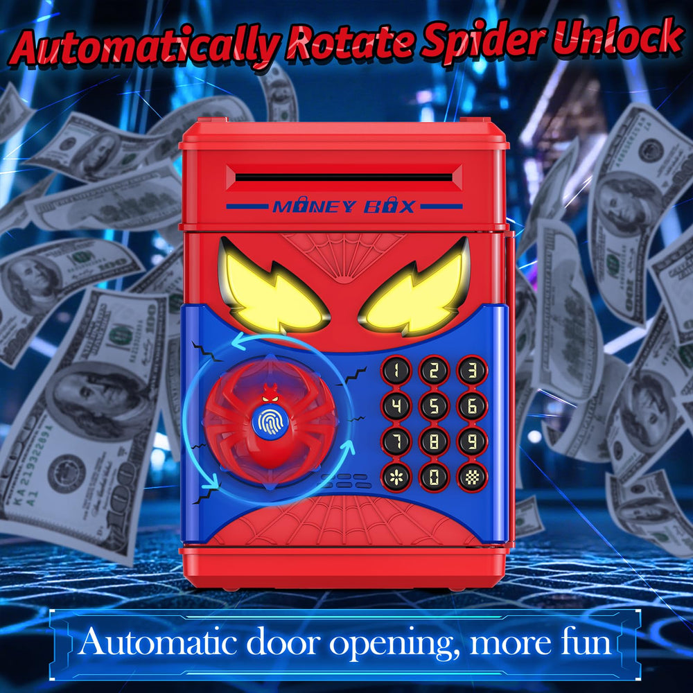 Wrystte Spider Piggy Bank LED eye lighting supports interactive play.