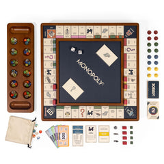 Built-in storage under the lid helps keep Monopoly, Sorry!, Mancala pieces organized