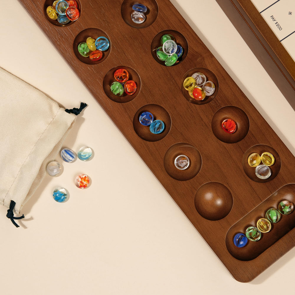 Solid wood cabinet adds sturdy support and attractive display during game nights