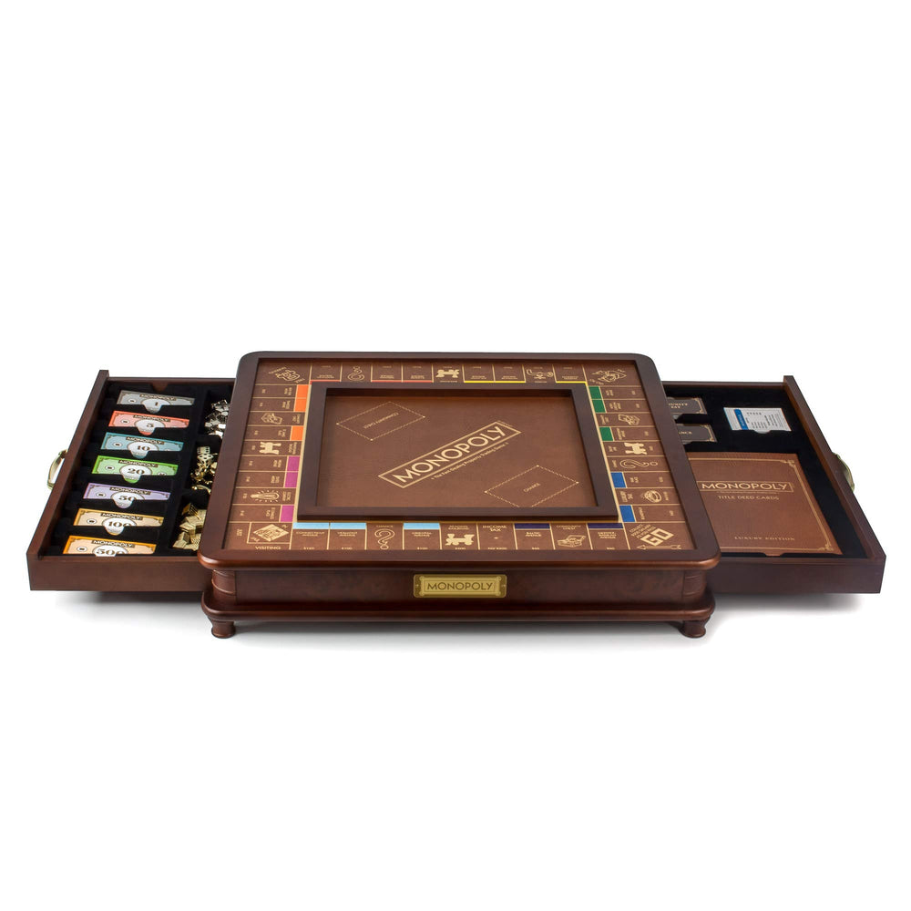 WS Game Company Monopoly Luxury Edition storage drawers organize components for quick setup