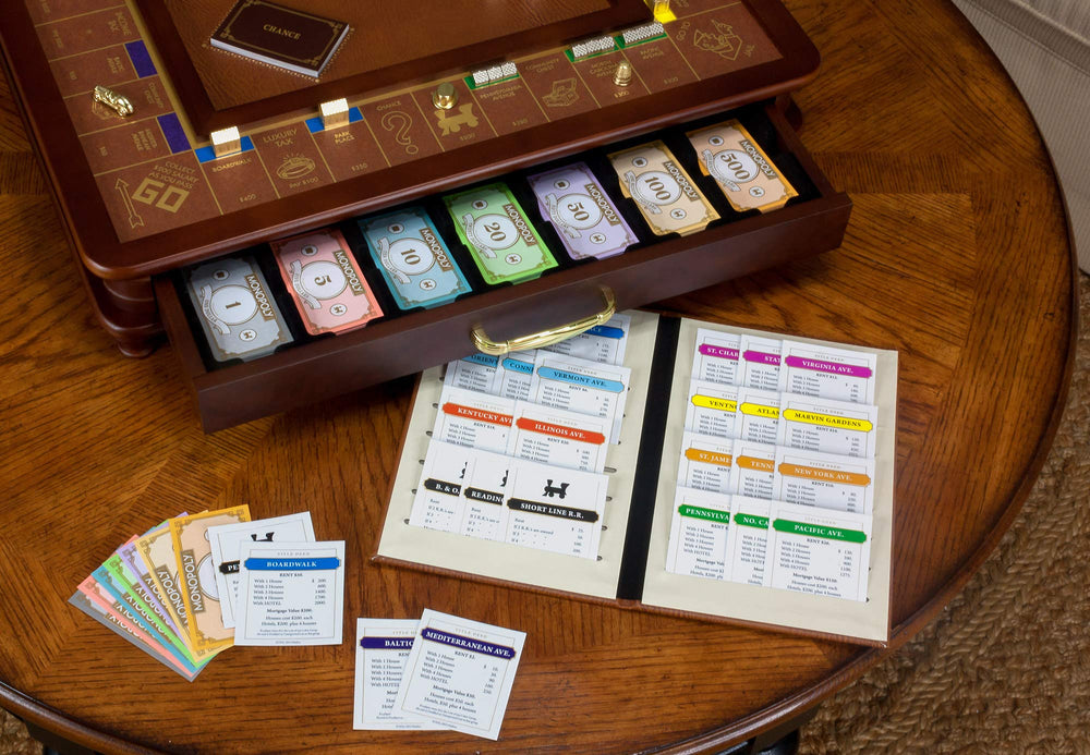 WS Game Company Monopoly Luxury Edition title deed holder keeps documents accessible