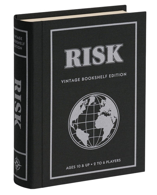 WS Game Company Risk Vintage Bookshelf Edition cover with linen wrap, ideal for display
