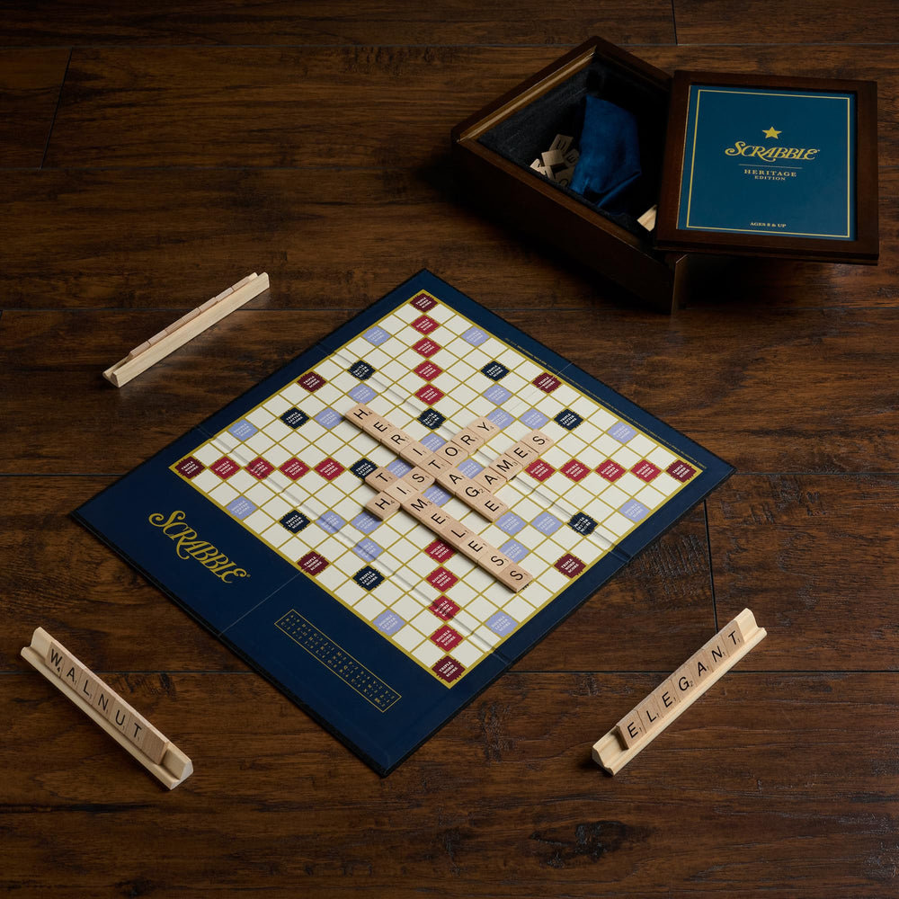 WS Game Company Scrabble Heritage Edition wooden tile racks organize letters during turns.