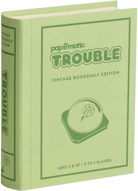 WS Game Company Trouble vintage bookshelf case provides stylish storage for family game nights.