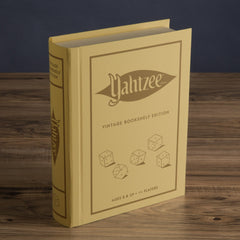 WS Game Company Yahtzee Vintage Bookshelf Edition dice keepers and pencils keep components neat.