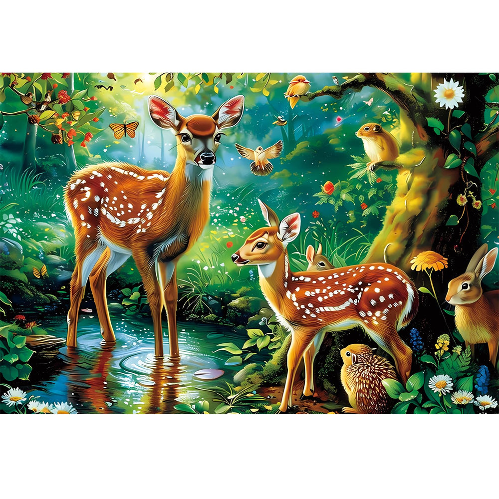 WSCXSC deer forest puzzle for kids showing two deer with sunlight to boost focus