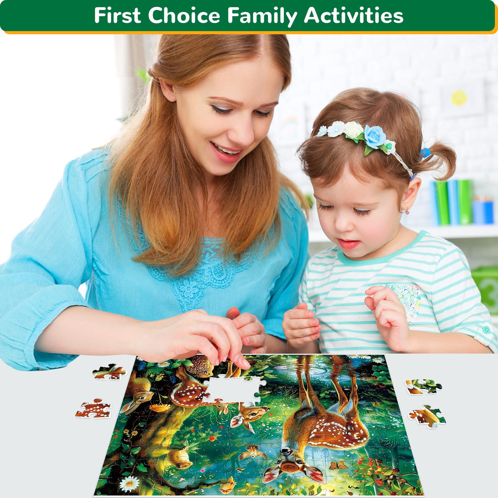 WSCXSC two deer in a sunlit forest scene puzzle artwork for kids