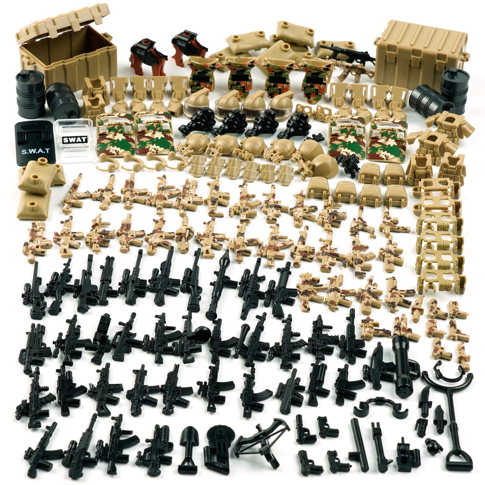 WSRYLTCH military weapons pack image highlighting diverse armaments for imaginative play.