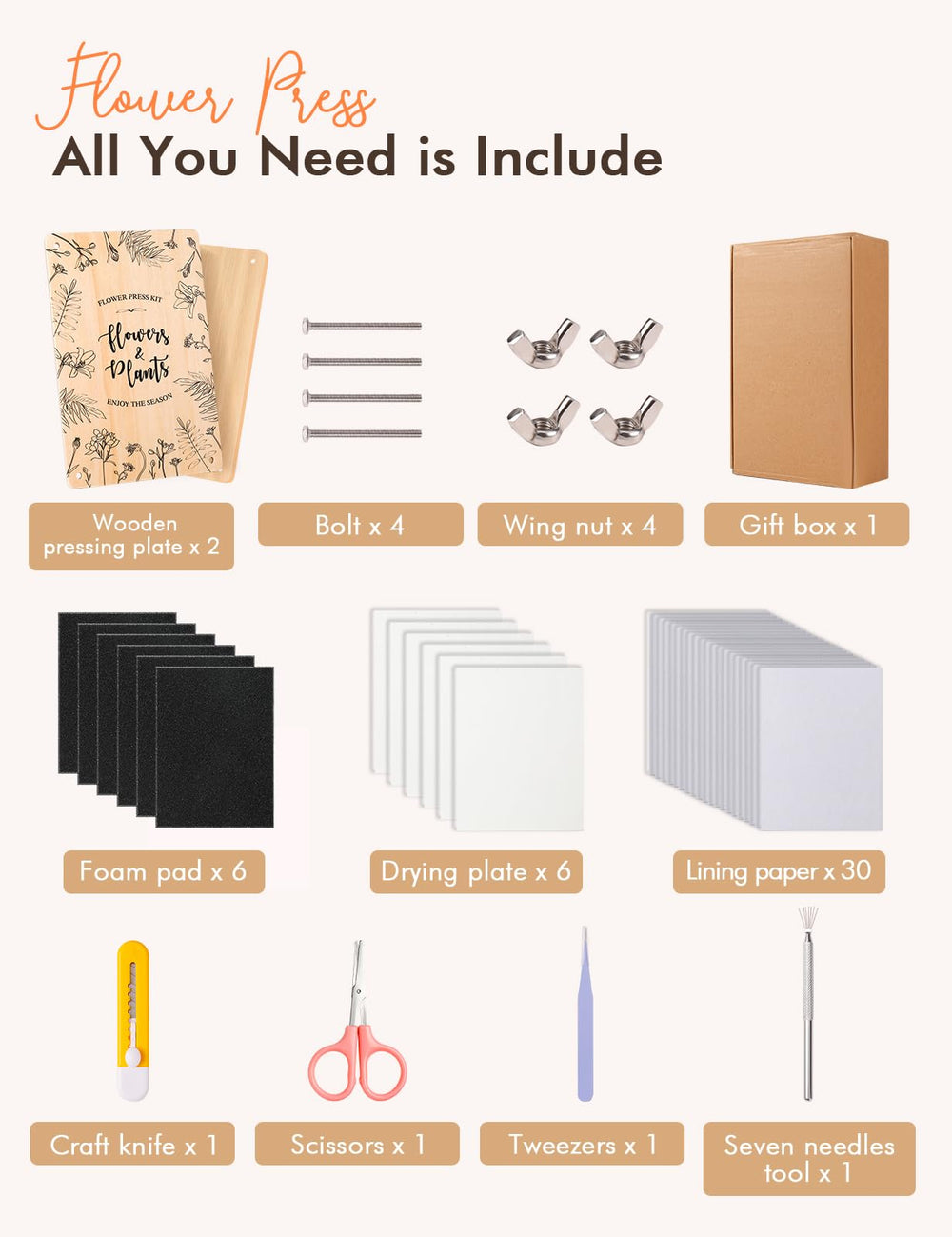 Wtisan Flower Press Kit easy-to-use setup suitable for beginners and crafters