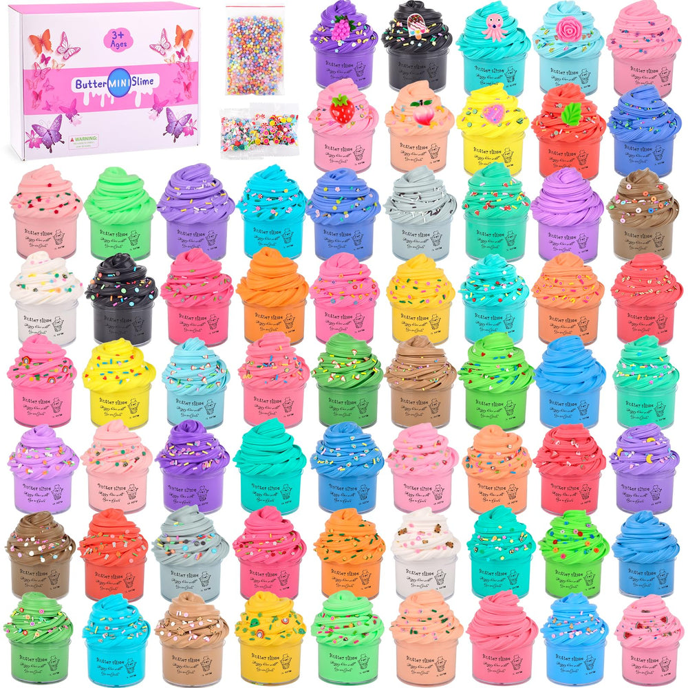 WUJYLY 64-piece mini slime kit box front showcasing vibrant colors for classroom prizes