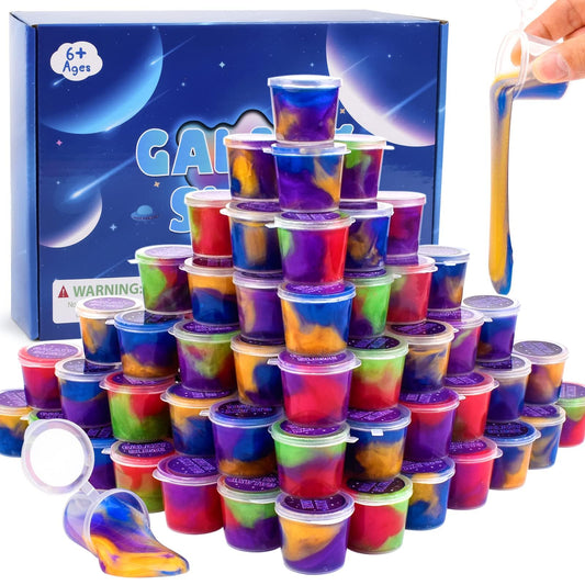 WUJYLY Galaxy Slime Kit 60-pack with assorted colors for party favors.