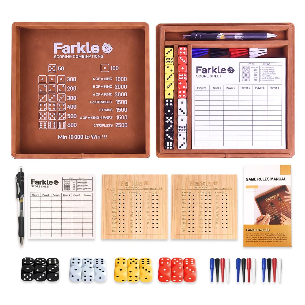 WUQIREN Farkle dice tray with embedded scoring guide for quick reference during gameplay.