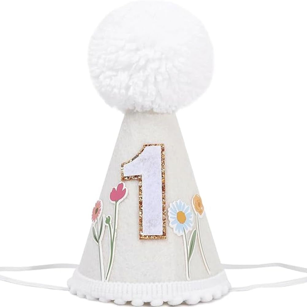 WUTKYAX Wild Flower 1st Birthday Hat close-up with bright daisies for a princess moment